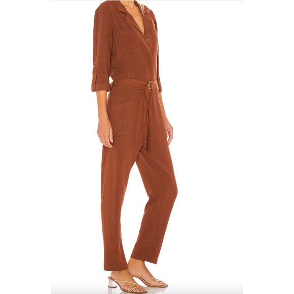 NWT Revolve Bobi Black‎ Los Angeles Jumpsuit, Rust, Linen Blend,  Sz M - Picture 1 of 8